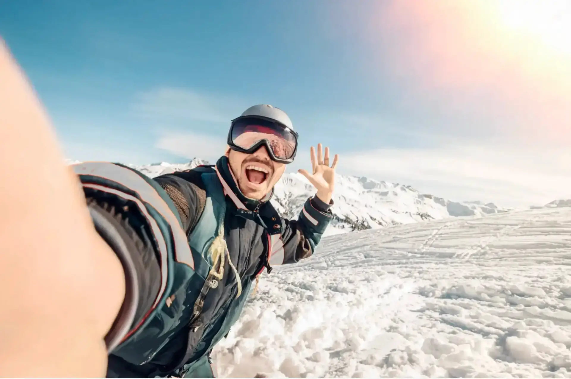 Skiing with a wearable Silent Beacon panic button.