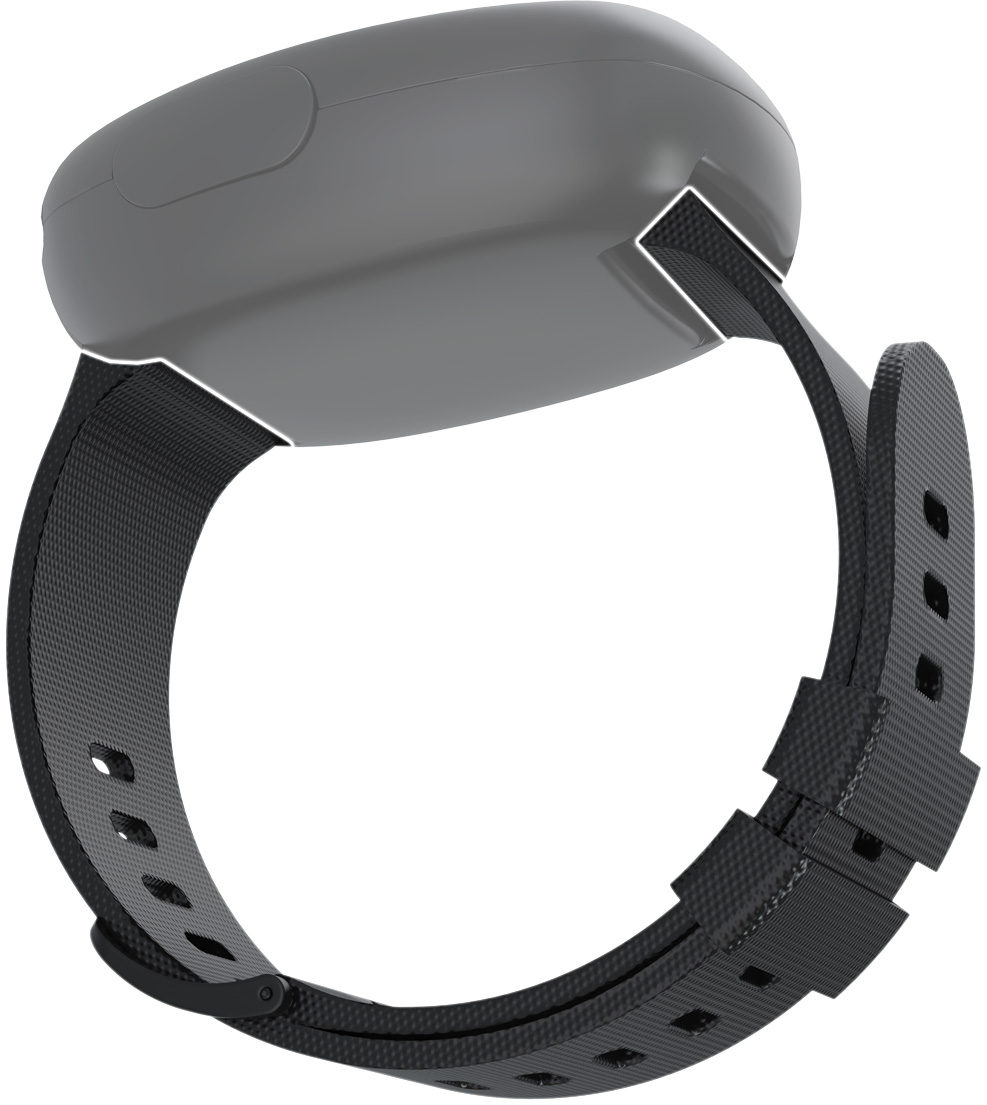 A 3d image showing where the wristband attaches to the Silent Beacon 2.0