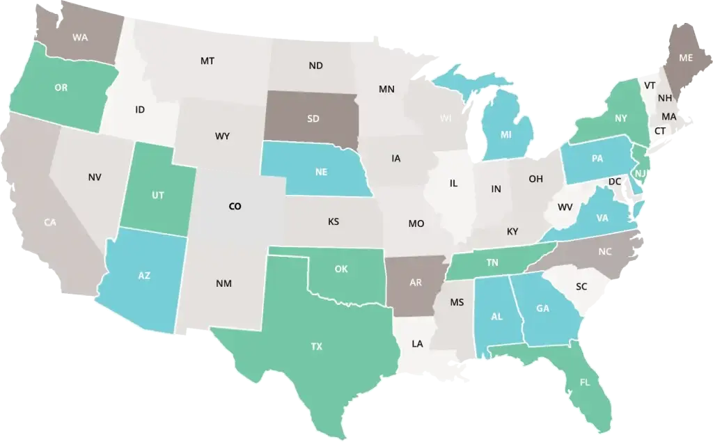 A map detailing Alyssa's Law implementations across the United States.