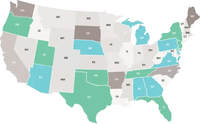 A map detailing Alyssa's Law implementations across the United States.