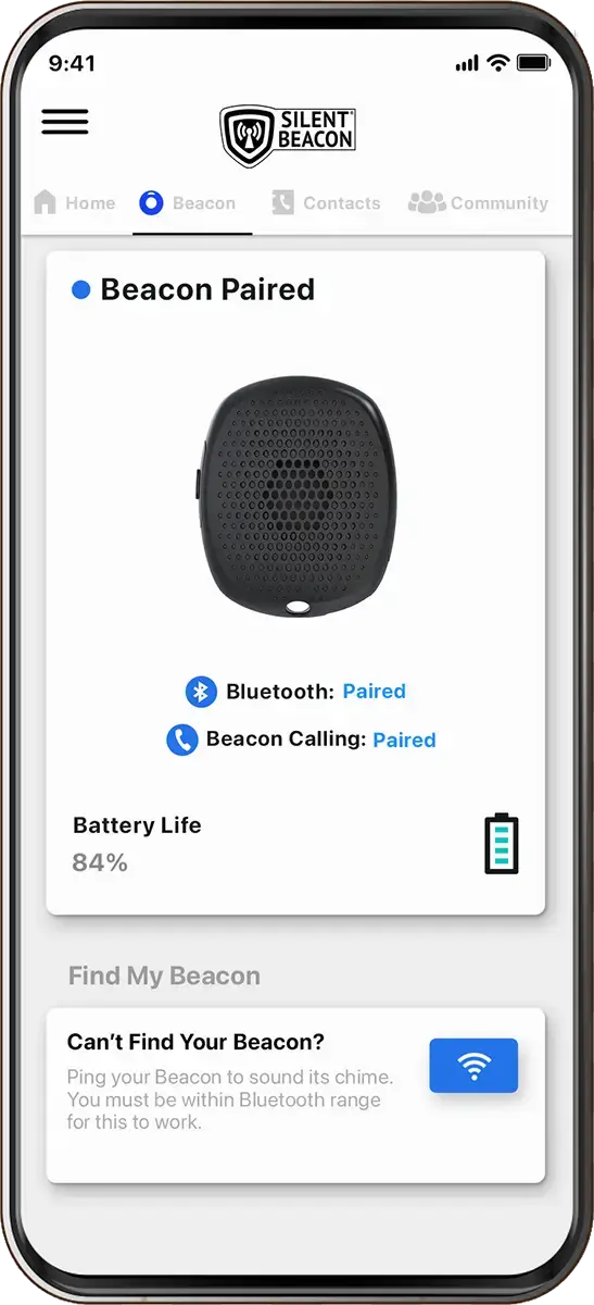 Safety App Showing Successfully Paired Beacon