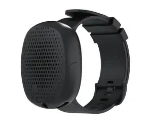 Silent Beacon wearable panic button with strap.