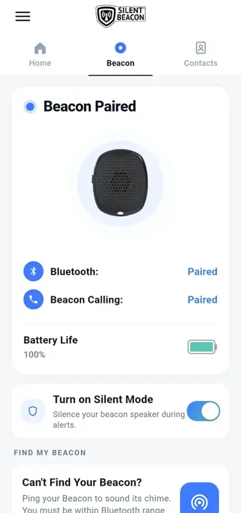 Beacon app screen pairing complete