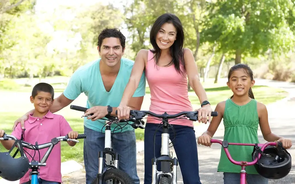 Panic buttons being used to enhance family safety during a bike trip.