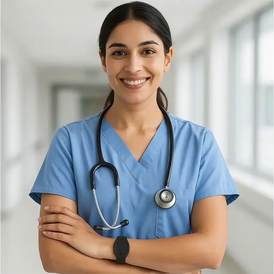 Nurse and Healthcare Worker Wearing the Silent Beacon Wearable Panic Button for Healthcare