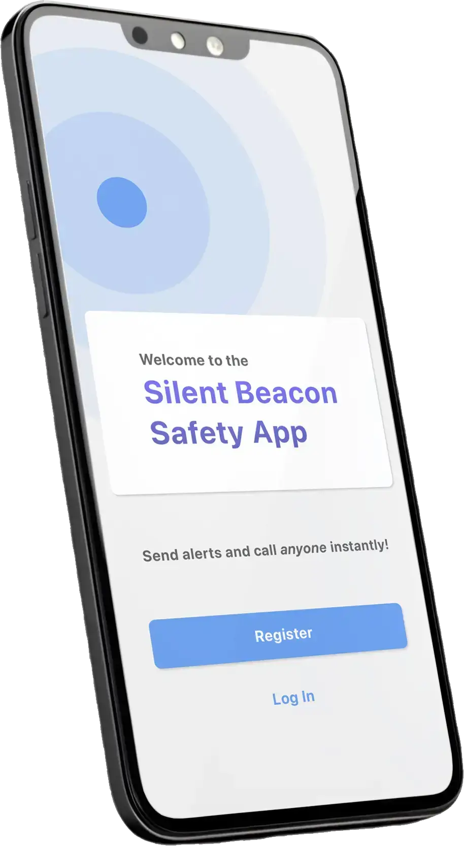 Silent Beacon Application showing welcome screen