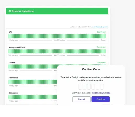 API screenshot with confirmation code window
