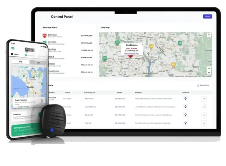 Silent Beacon ESS Dashboard showing Phone and Beacon