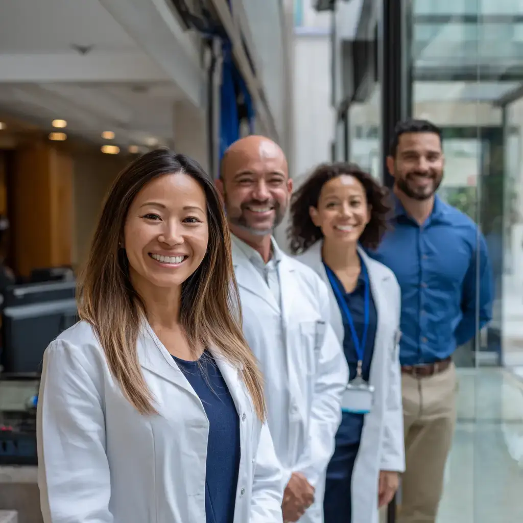 Health care workers smiling at the camera