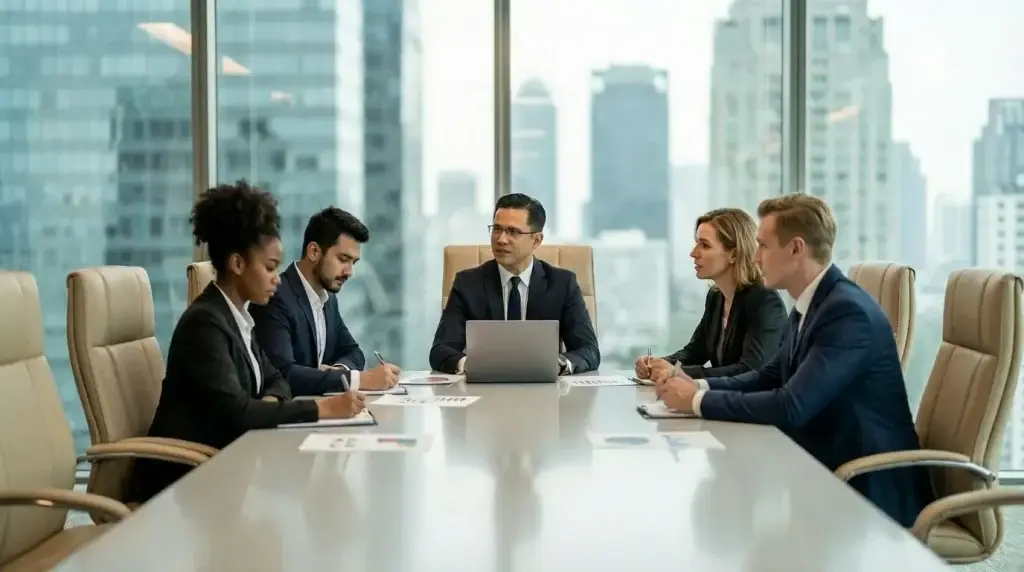 Risk management team meeting to discuss types of workplace violence, workplace violence risk assessment, and a workplace violence prevention plan to improve employee safety at work.