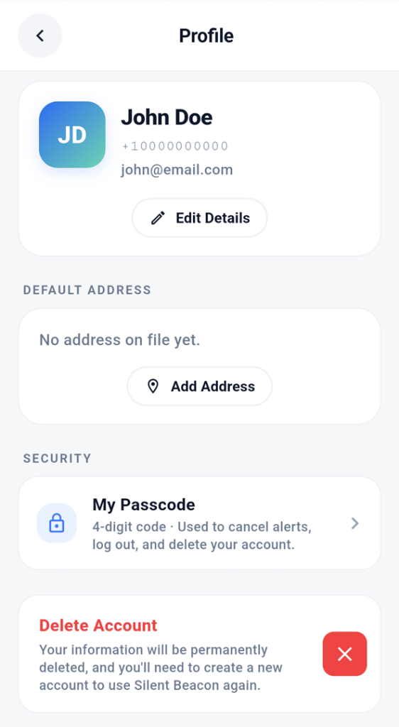 Silent Beacon App – Profile & Account Settings