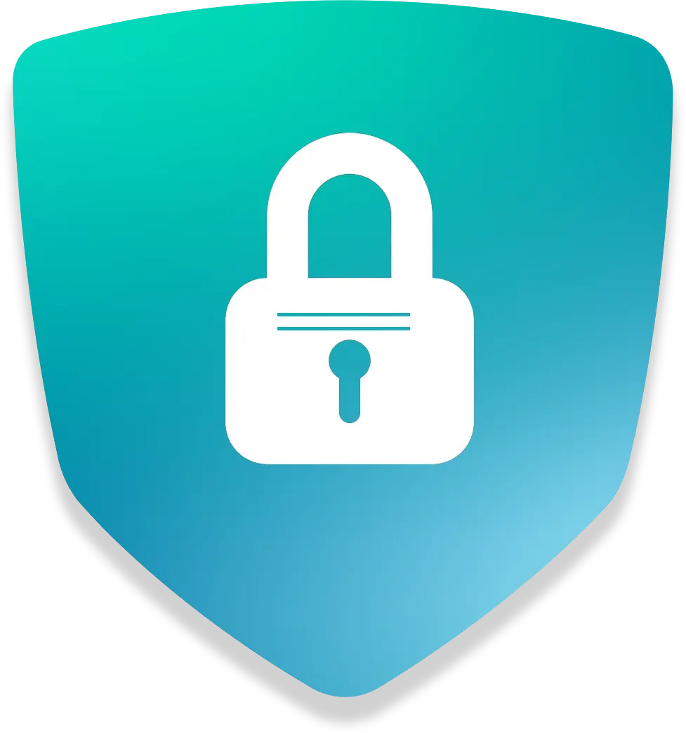 Shield icon with a white padlock symbol, representing security, privacy protection, and secure access.