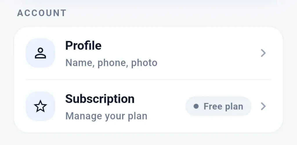 Silent Beacon Safety App account settings for managing or upgrading a subscription plan