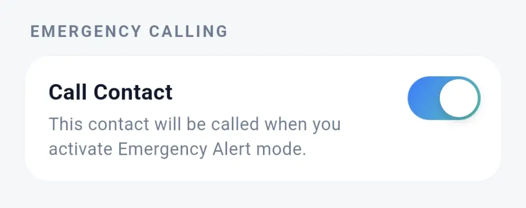 Silent Beacon app setting to enable a contact for calling when Emergency Alert mode is activated